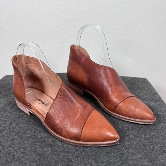 Free People Flat Leather Royale Half D'Orsay Brown Shoes EU 36 US 6 Minimal - Picture 3 of 6
